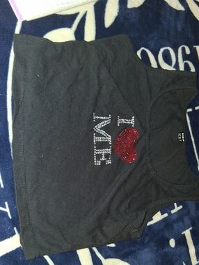 SHEIN Black Crop Tank with Red Sequin Heart